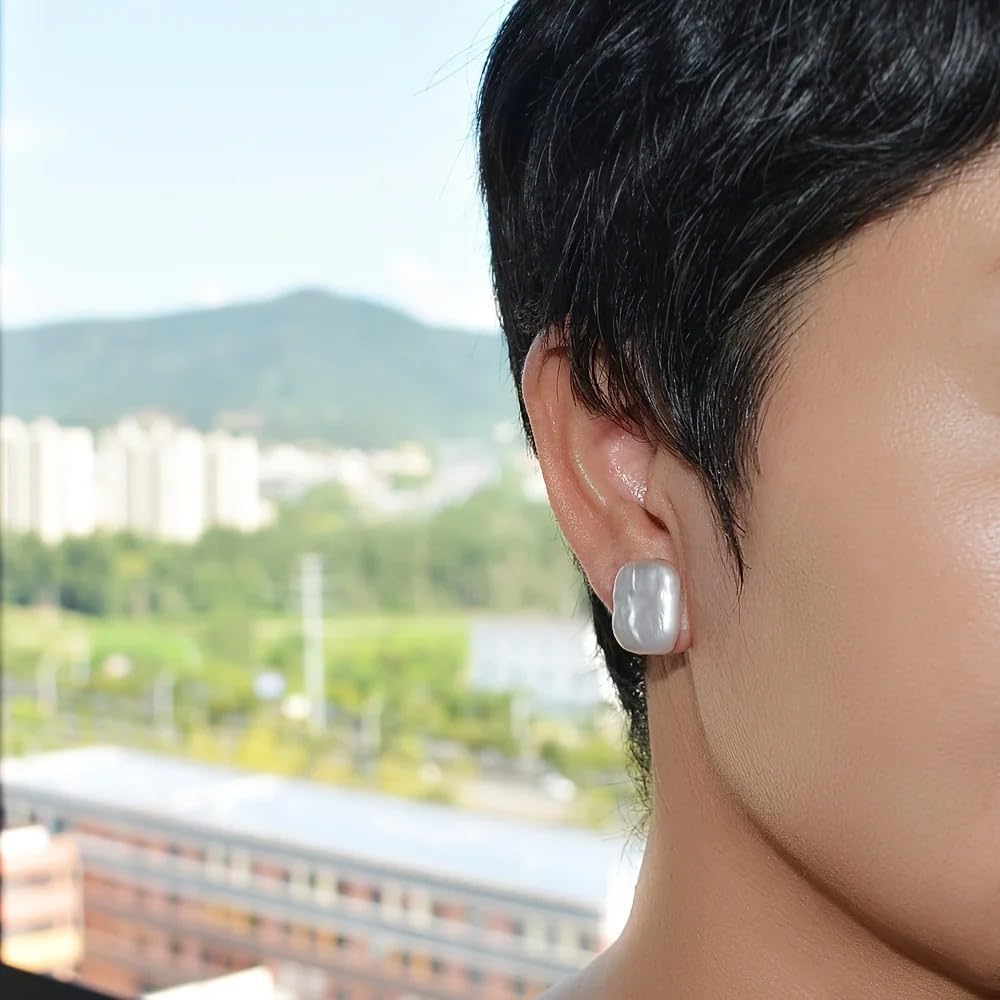 Natural Baroque Pearl Stud Earrings, White Rectangular Shape, Fashion Jewelry for Women