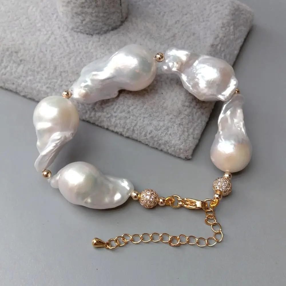Baroque White Keshi Pearl Bracelet, Freshwater Cultured, Gold-Tone Clasp