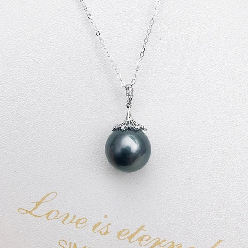 10-11mm Natural Black Tahitian Pearl Pendant Necklace, 925 Sterling Silver, Polished Finish, Vintage Style, 18 Inch Cable Chain