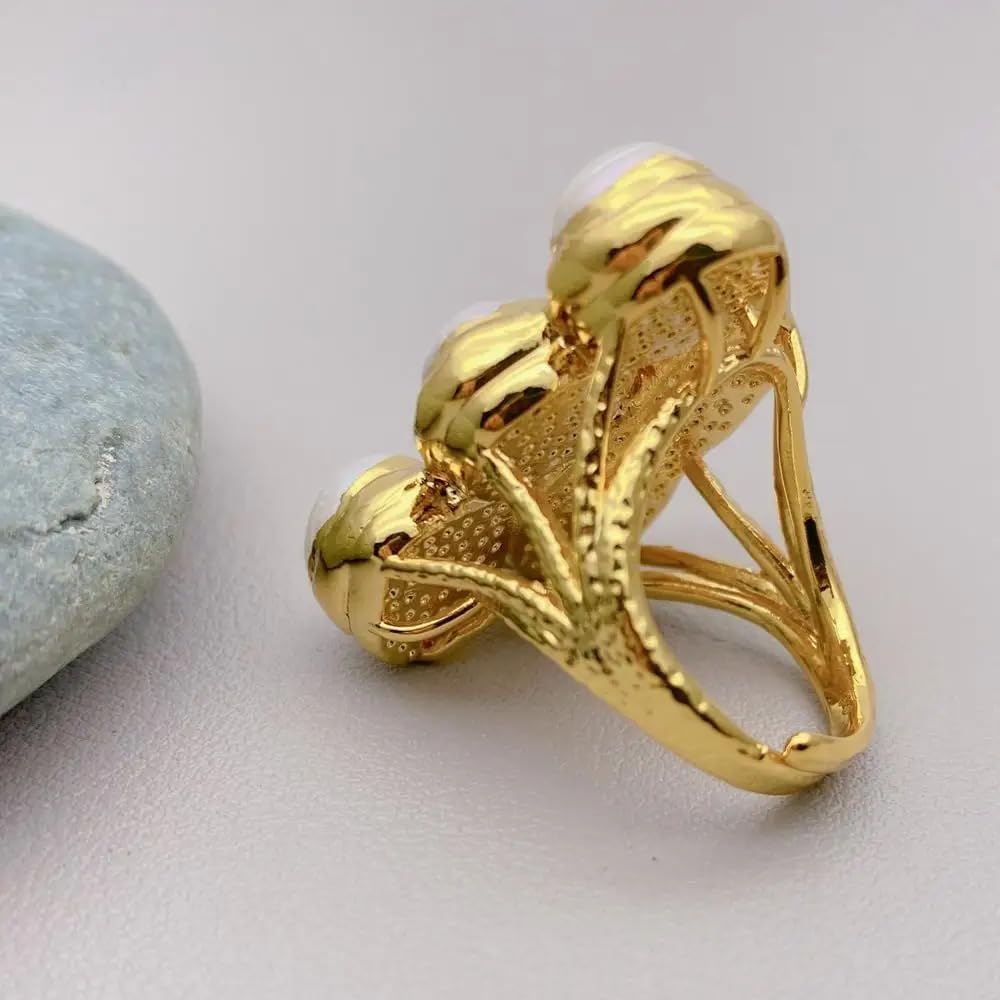 Elegant Cultured Pearl Statement Ring, White Biwa Potato Pearl, 24x36mm, Gold-Tone Finish