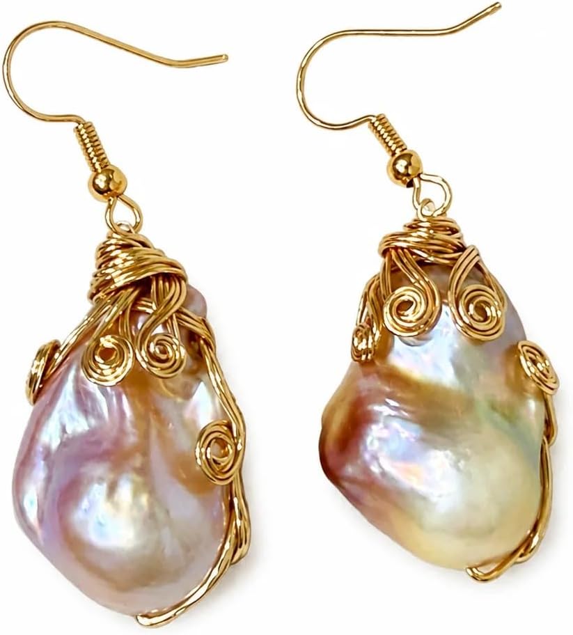 Natural Freshwater Baroque Pearl Earrings 14K Gold Filled