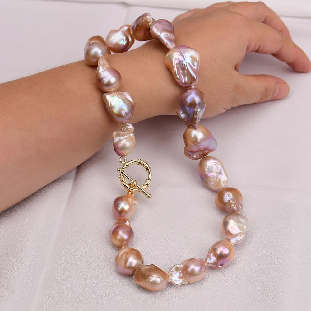 Handmade Freshwater Cultured Purple Baroque Keshi Pearl Necklace