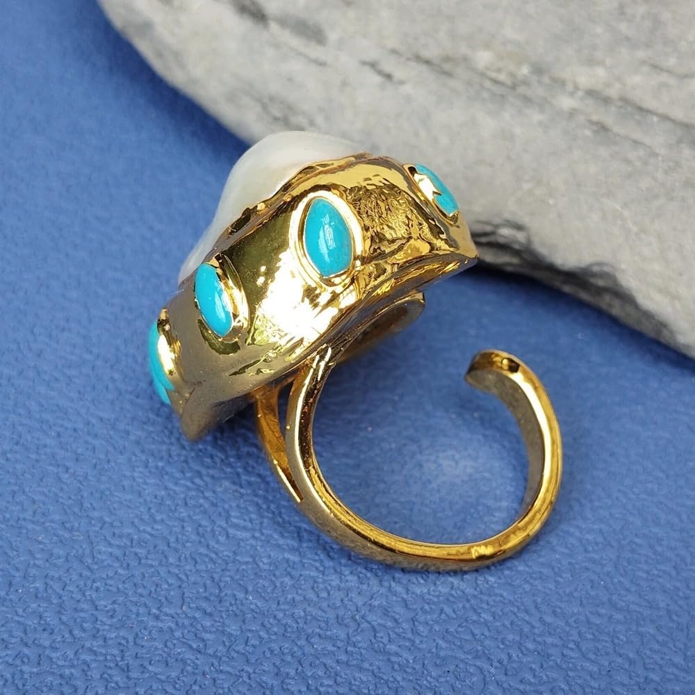 Natural Freshwater Keshi Pearl Blue Ring 25x29mm Reborn | Freshwater Pearl, 25x29mm Size, Natural Material, Blue Color, Keshi Pearl