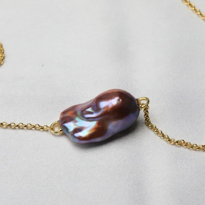 Elegant Baroque Freshwater Pearl Necklace, S925 Sterling Silver Chain, Iridescent Mirror Finish, Fashion Statement Jewelry Gift