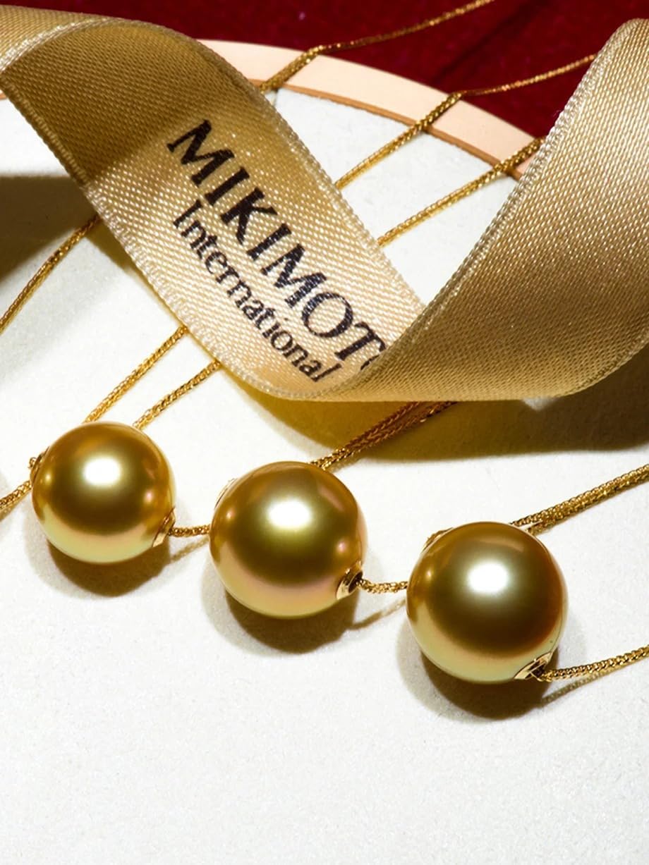 Natural South Sea Pearl Pendant Necklace, 13-14mm Golden Pearl, 18K AU750 Gold Chopin Chain