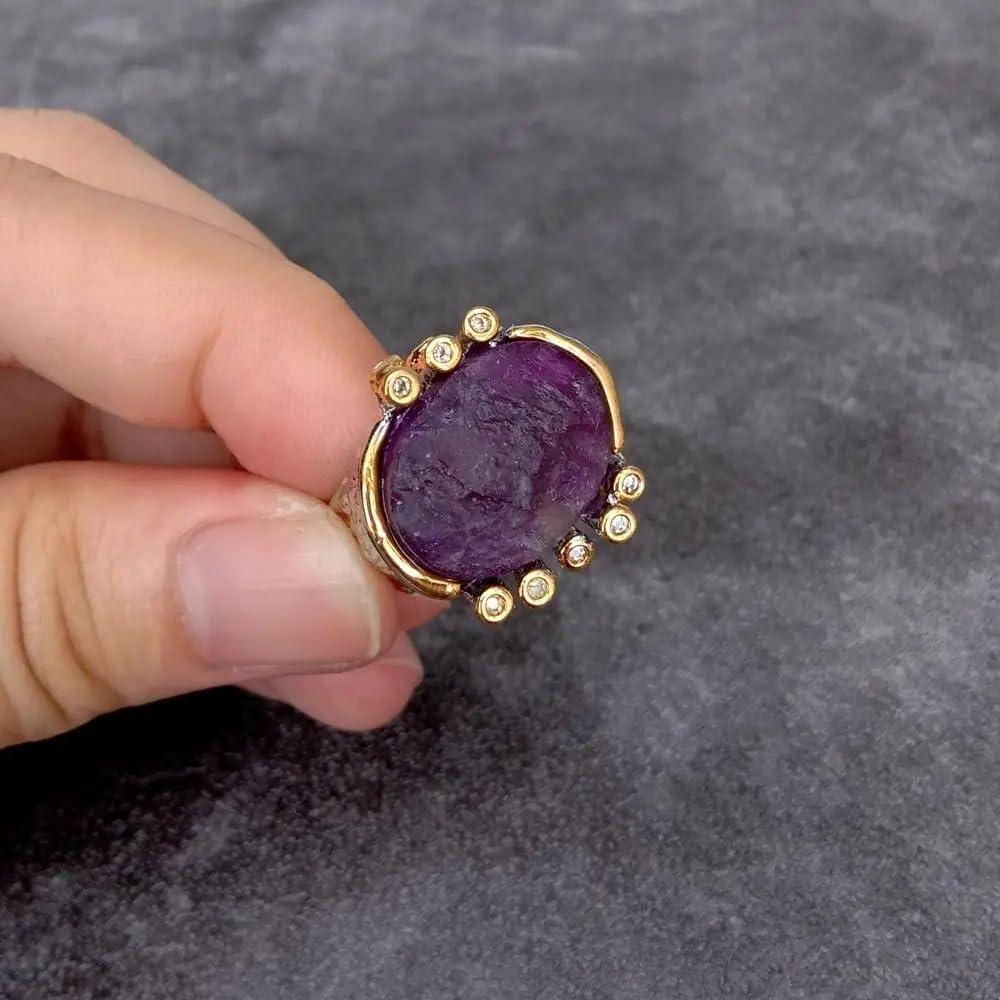 19x20mm Oval Purple Amethyst Rough Rhinestone Finger Rings | Oval Purple Amethyst Rough Rhinestone