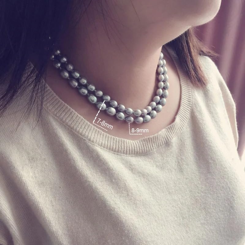 Natural Freshwater Pearl Necklace, Grey Color, Baroque Style, Silver Clasp