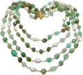 Green Chrysoprase freeform Cultured White Rice Pearl Necklace