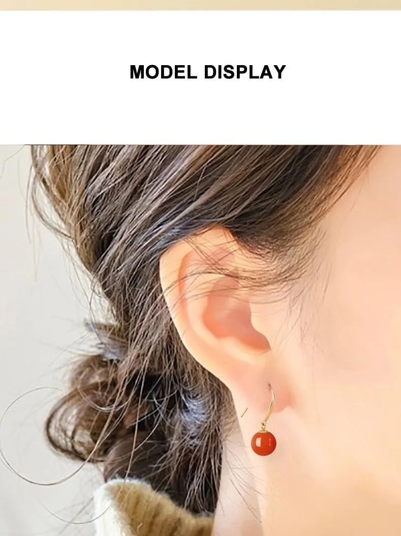 Natural Red Agate 18 K Gold Earrings for Women