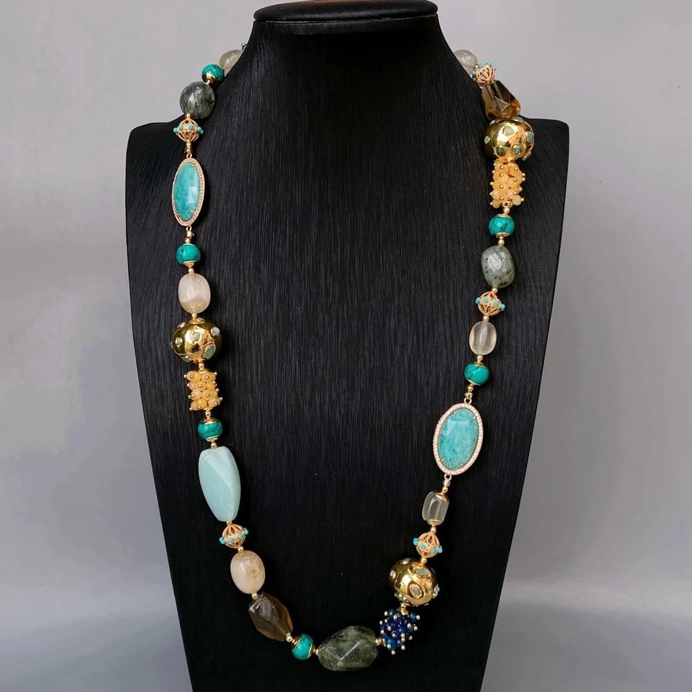 Natural Amazonite Prehnite Smoky Quartz Chrysoprase Jade Necklace