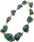 Handcrafted Turquoise Nugget Necklace, Blue Freeform Stone, Gold Electroplated Edge, 25x28mm, Ethnic Style Choker for Women