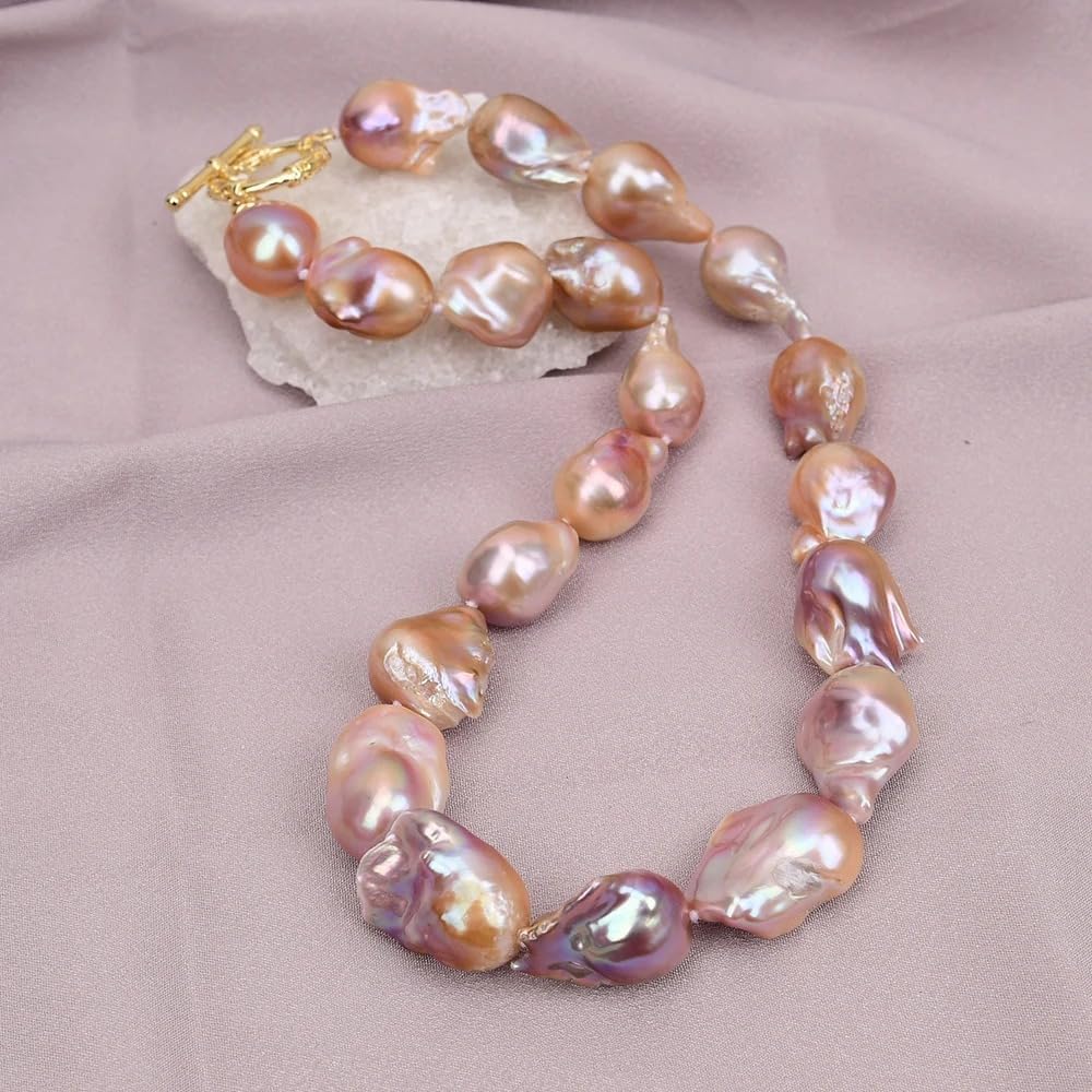 Handmade Freshwater Cultured Purple Baroque Keshi Pearl Necklace