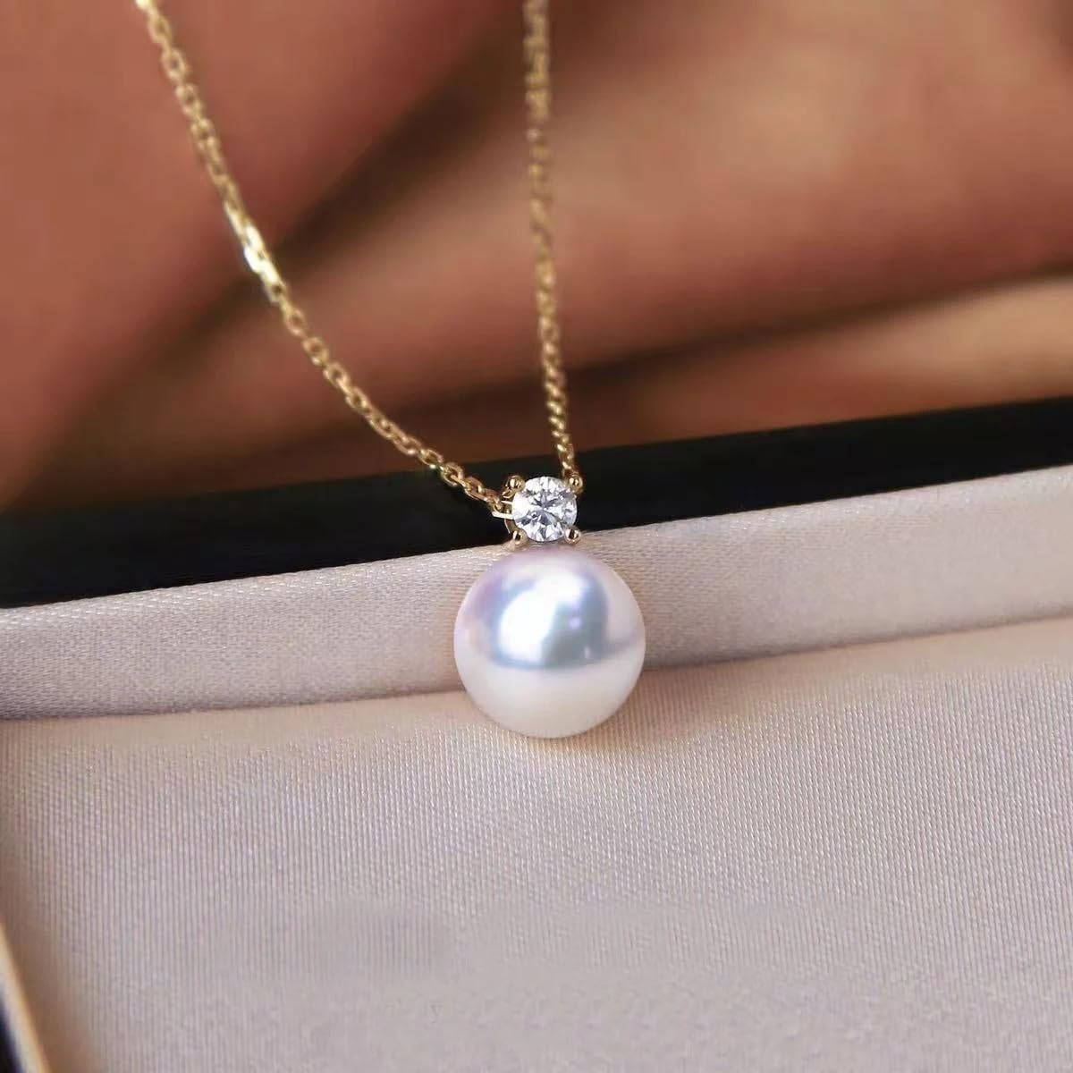 18k Gold Natural Akoya Pearl Pendant with 925 Sterling Silver Chain