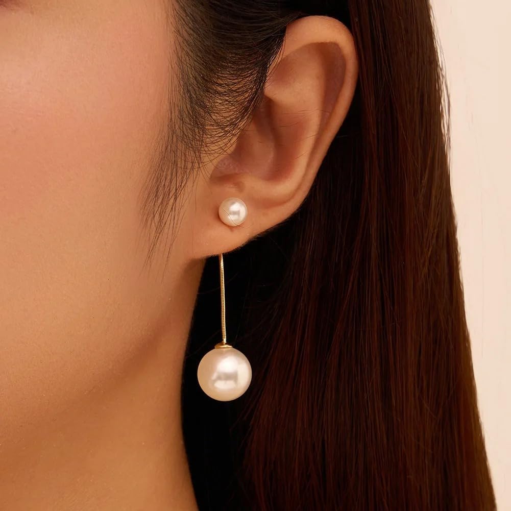 925 Sterling Silver Double Shell Pearl Platinum Plated Stud Earrings