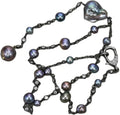 Baroque Black Pearl Necklace with CZ Crystal Chain, Cultured Round Pearls, Gunmetal Gold Plated Pendant