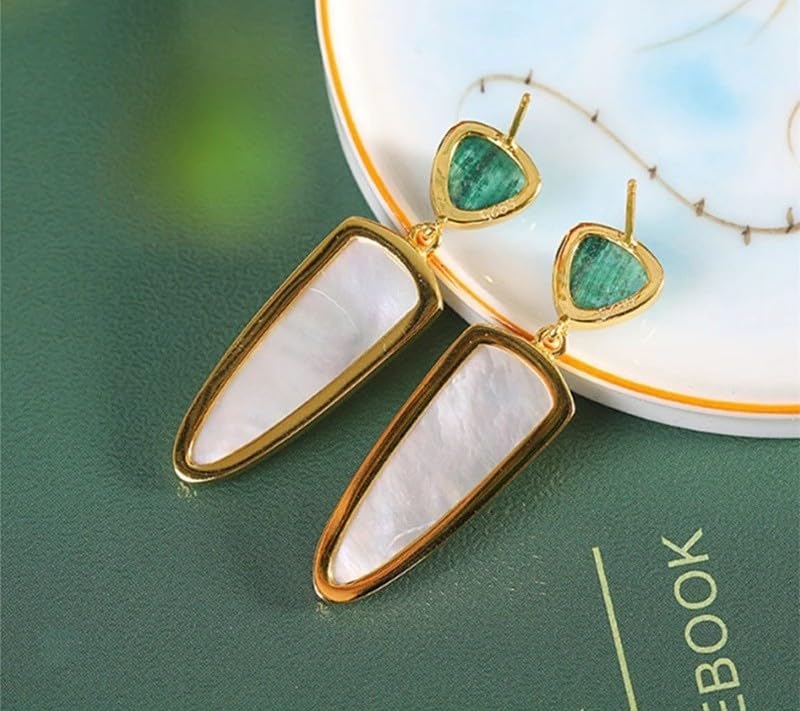 Natural Malachite White Mother of Pearl 925 Sterling Silver Dangle Earrings
