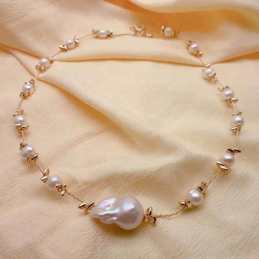 Cultured White Pearl Baroque Pearl Choker Necklace