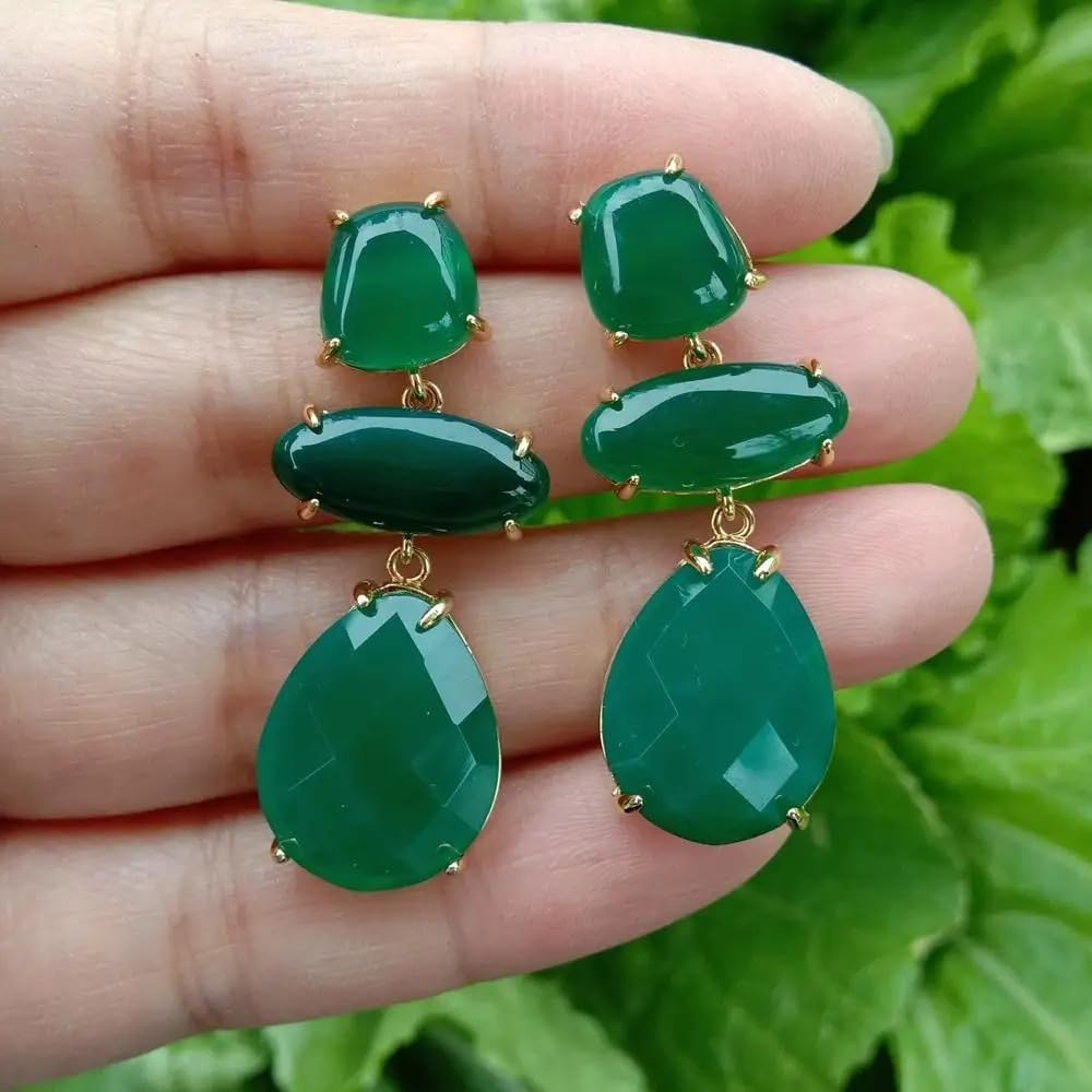 Green Agate Drop Dangle Stud Earring | Green Agate, Drop Dangle Style