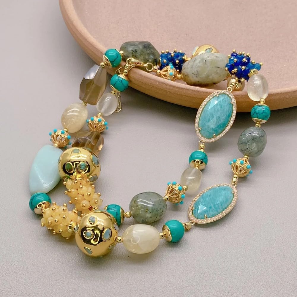Natural Amazonite Prehnite Smoky Quartz Chrysoprase Jade Necklace