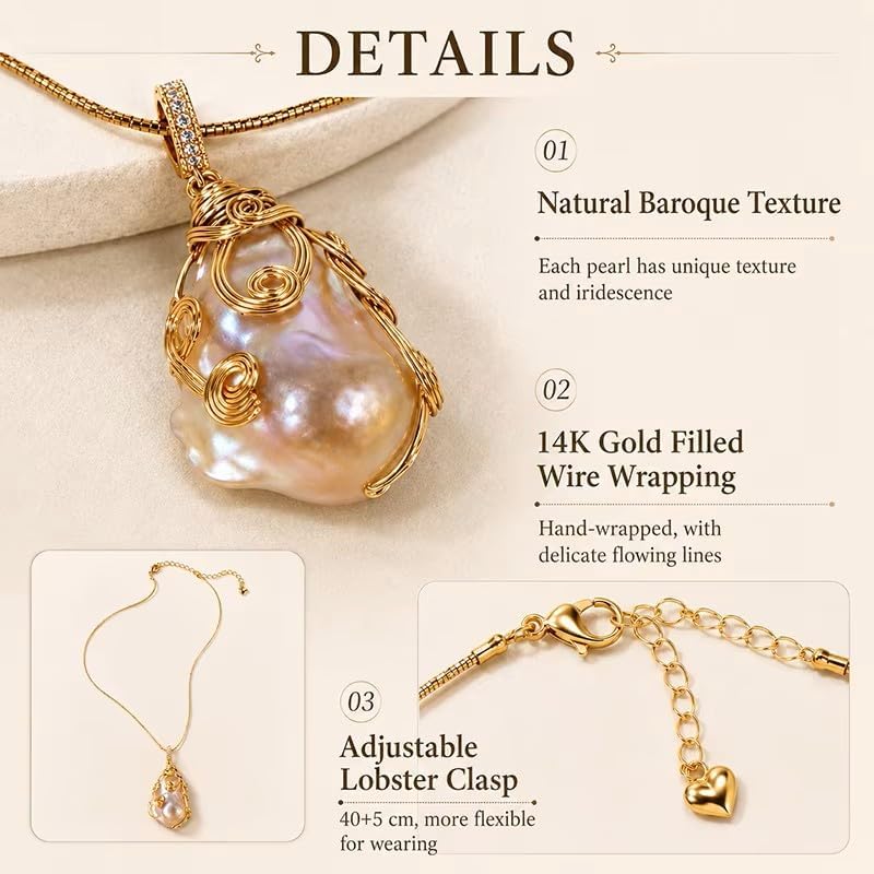 Natural Freshwater Baroque Pearl 14K Gold Filled Necklace