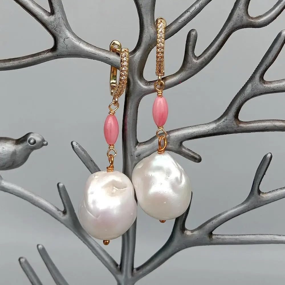 Pink Coral Freshwater Cultured Nucleated Flameball Baroque Pearl Earrings