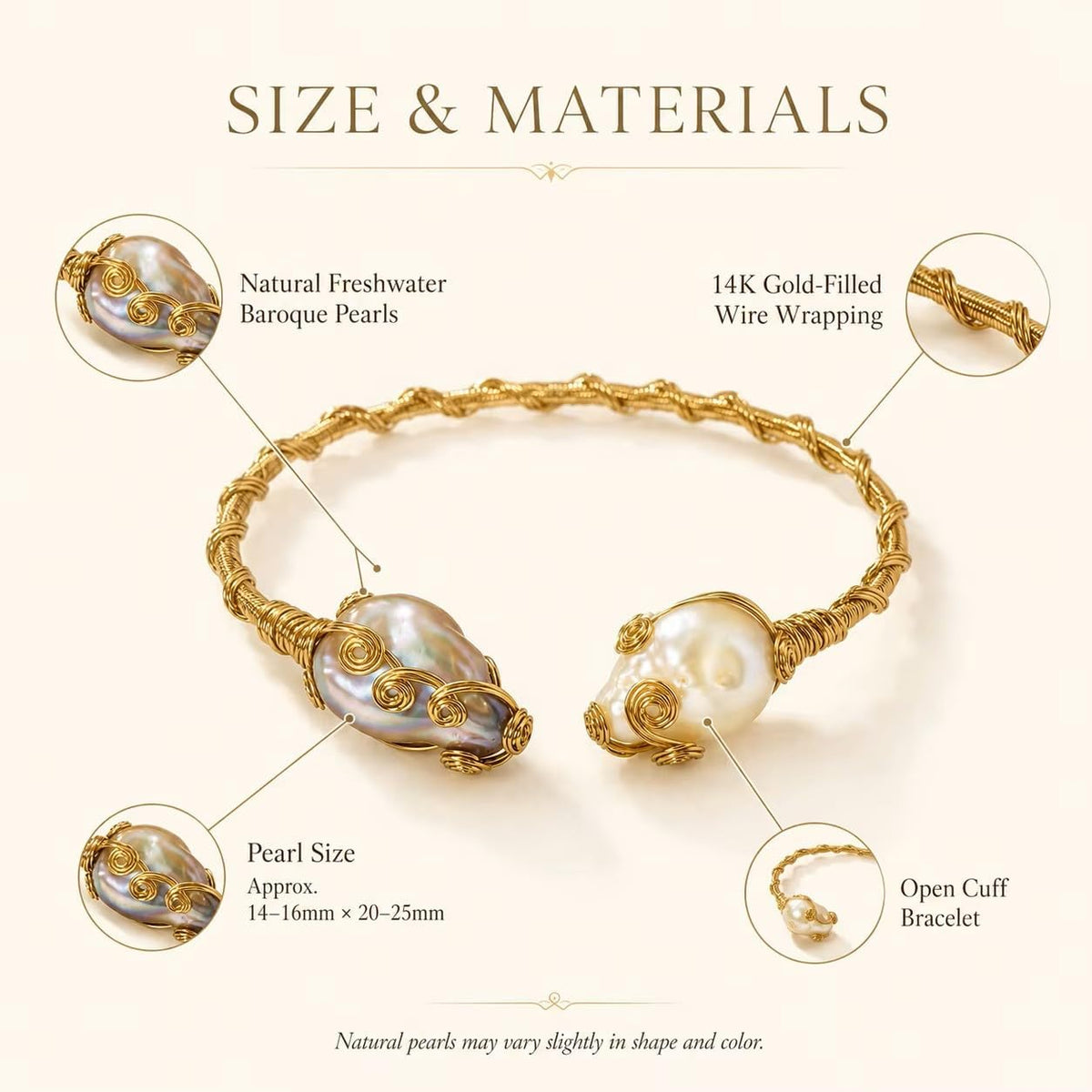 Natural Freshwater Baroque Pearl 14K Gold Filled Bracelet