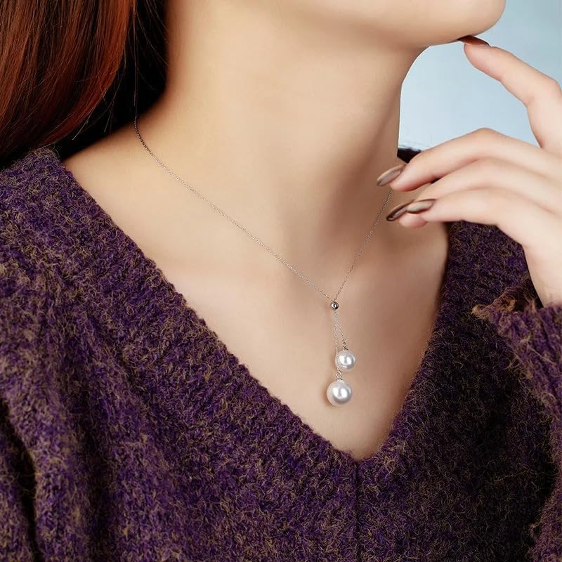 S925 Sterling Silver Shell Pearl Fringe Pendant Minimalist Adjustable Clasp Necklac