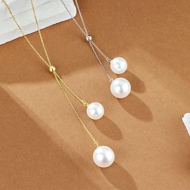 S925 Sterling Silver Shell Pearl Fringe Pendant Minimalist Adjustable Clasp Necklac