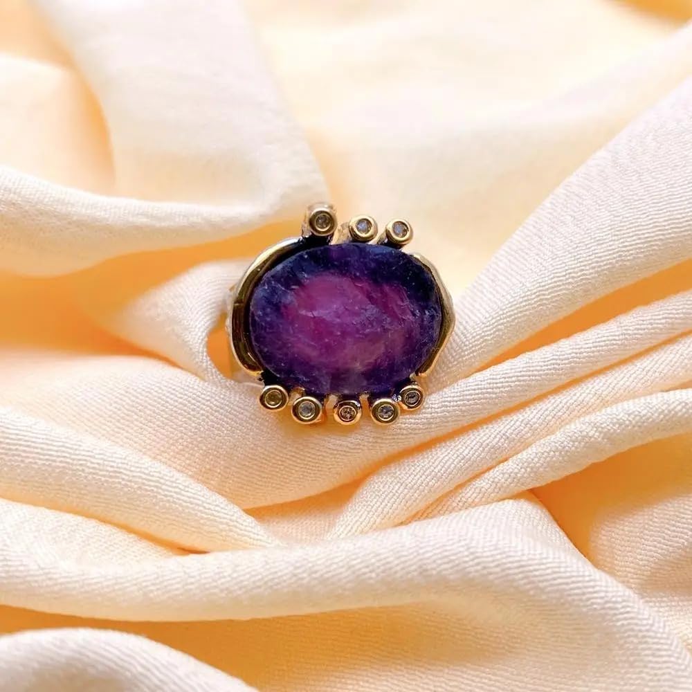 19x20mm Oval Purple Amethyst Rough Rhinestone Finger Rings | Oval Purple Amethyst Rough Rhinestone