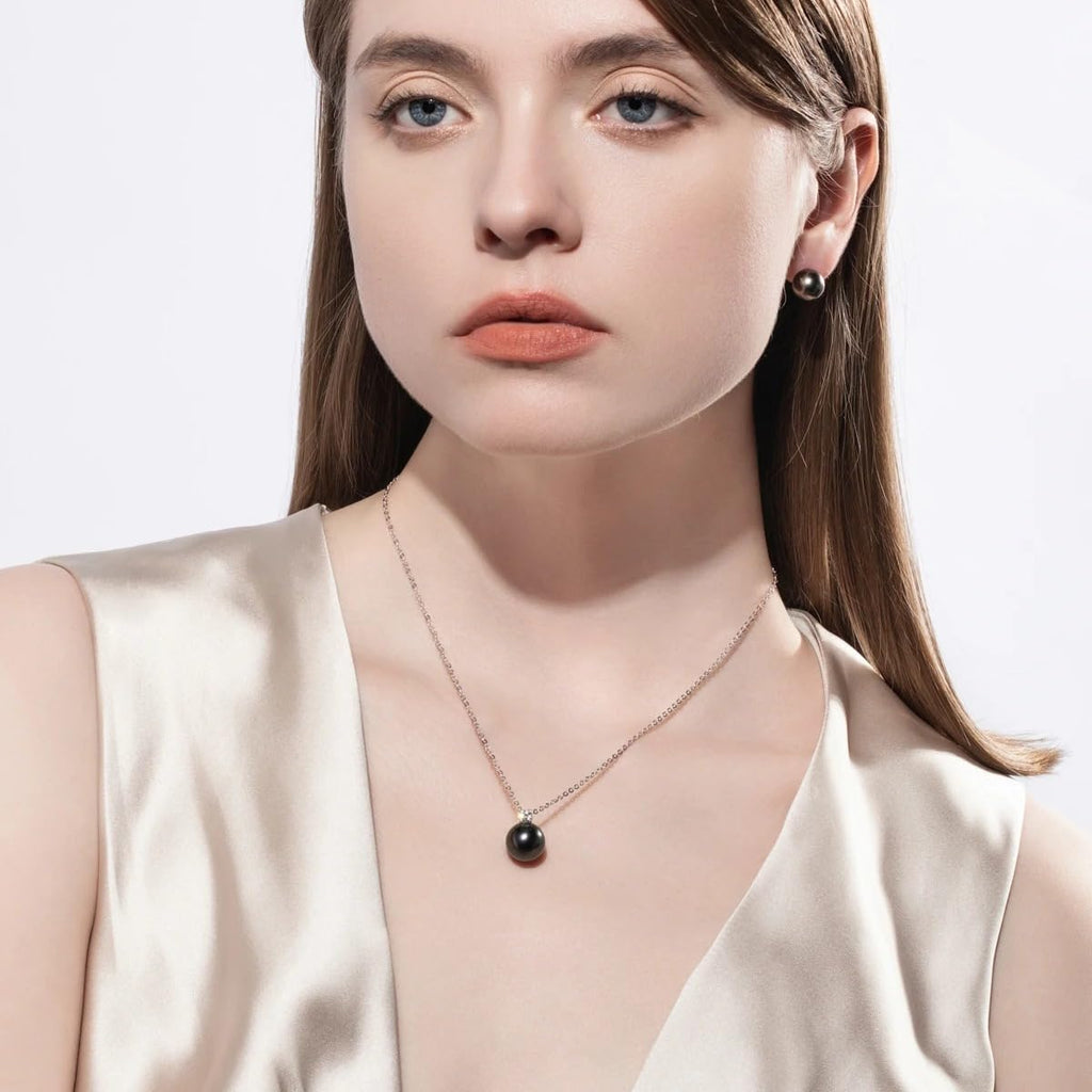 10-11MM Natural Tahitian Black Pearl 0.3ct Moissanite Diamond Necklace 925 Sterling Silver Necklace