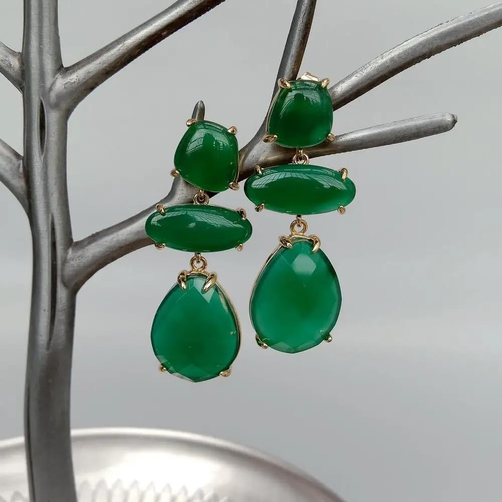 Green Agate Drop Dangle Stud Earring | Green Agate, Drop Dangle Style