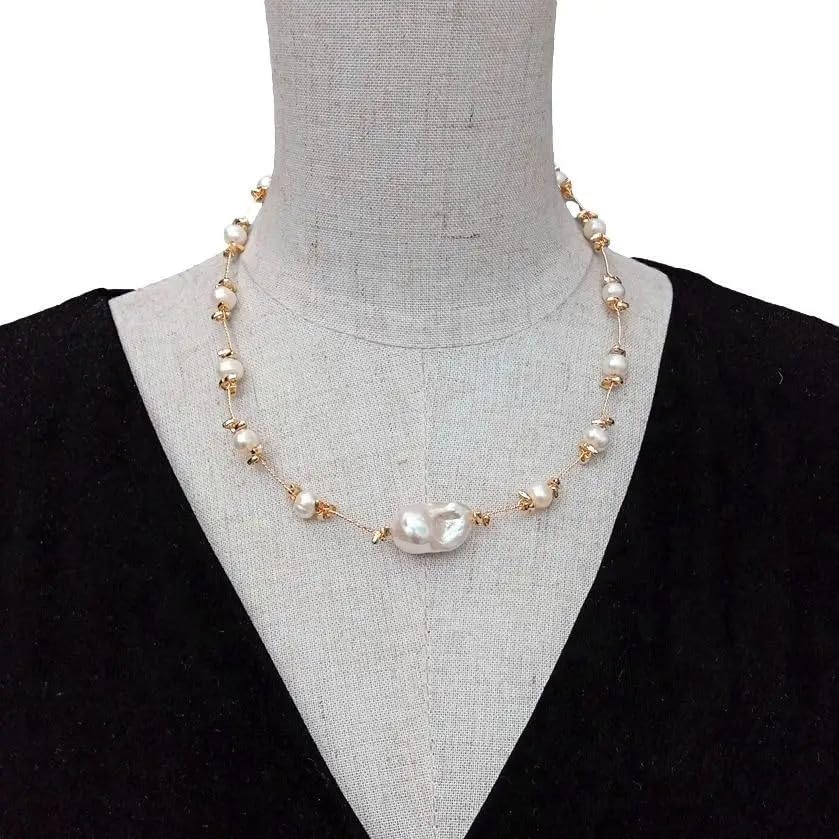 Cultured White Pearl Baroque Pearl Choker Necklace