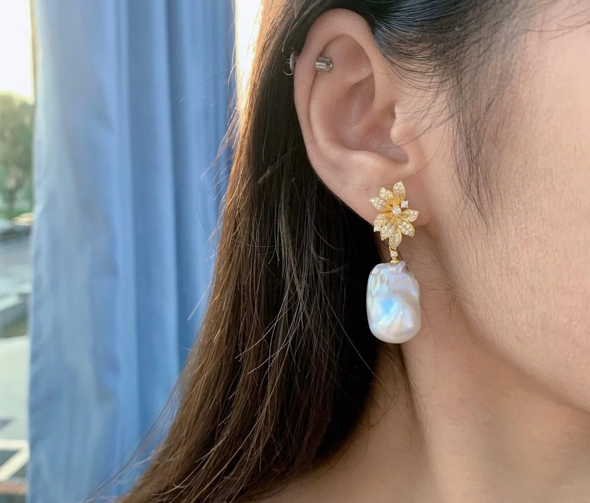 Irregular Baroque Pearl Sterling Silver Earrings