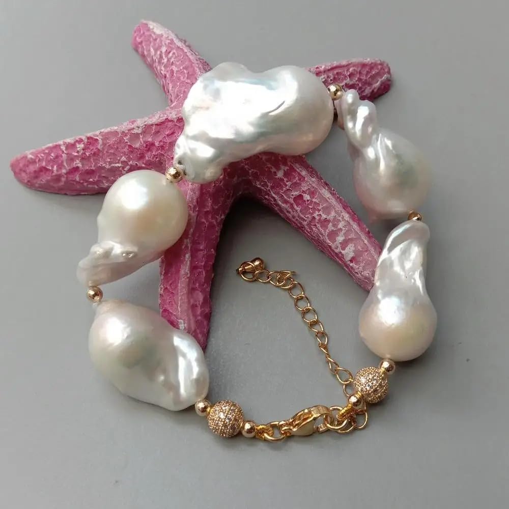 Baroque White Keshi Pearl Bracelet, Freshwater Cultured, Gold-Tone Clasp