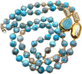 2 Strands Blue Sea Sediment Jasper & White Biwa Pearl Bead Necklace
