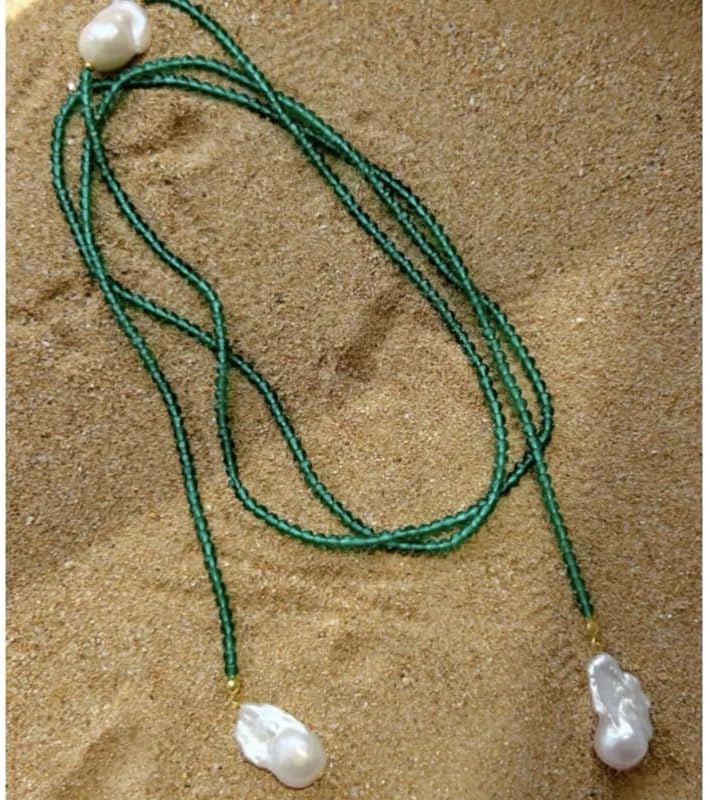 Natural Freshwater Pearl Green Agate Sweater Necklace for Women