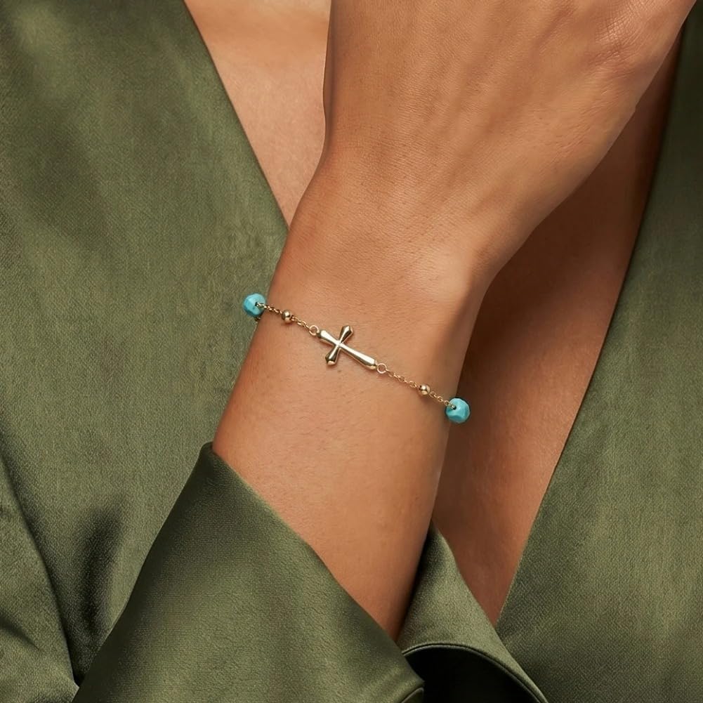 925 Silver Gold Plated Turquoise Pearl Chain Link Bracelet