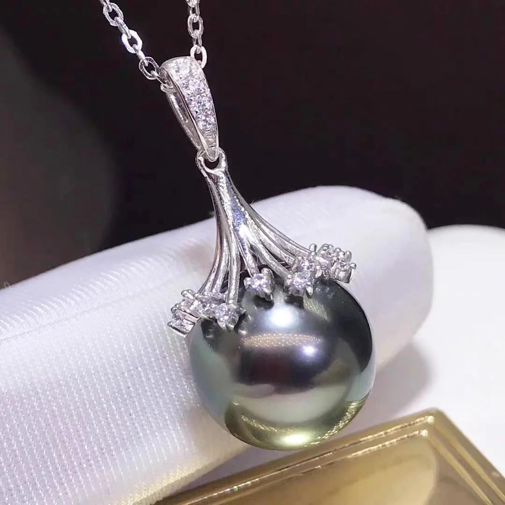 10-11mm Natural Black Tahitian Pearl Pendant Necklace, 925 Sterling Silver, Polished Finish, Vintage Style, 18 Inch Cable Chain