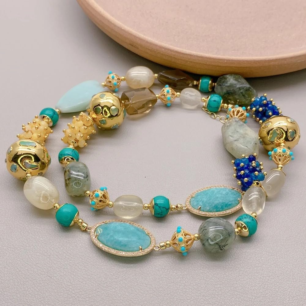 Natural Amazonite Prehnite Smoky Quartz Chrysoprase Jade Necklace