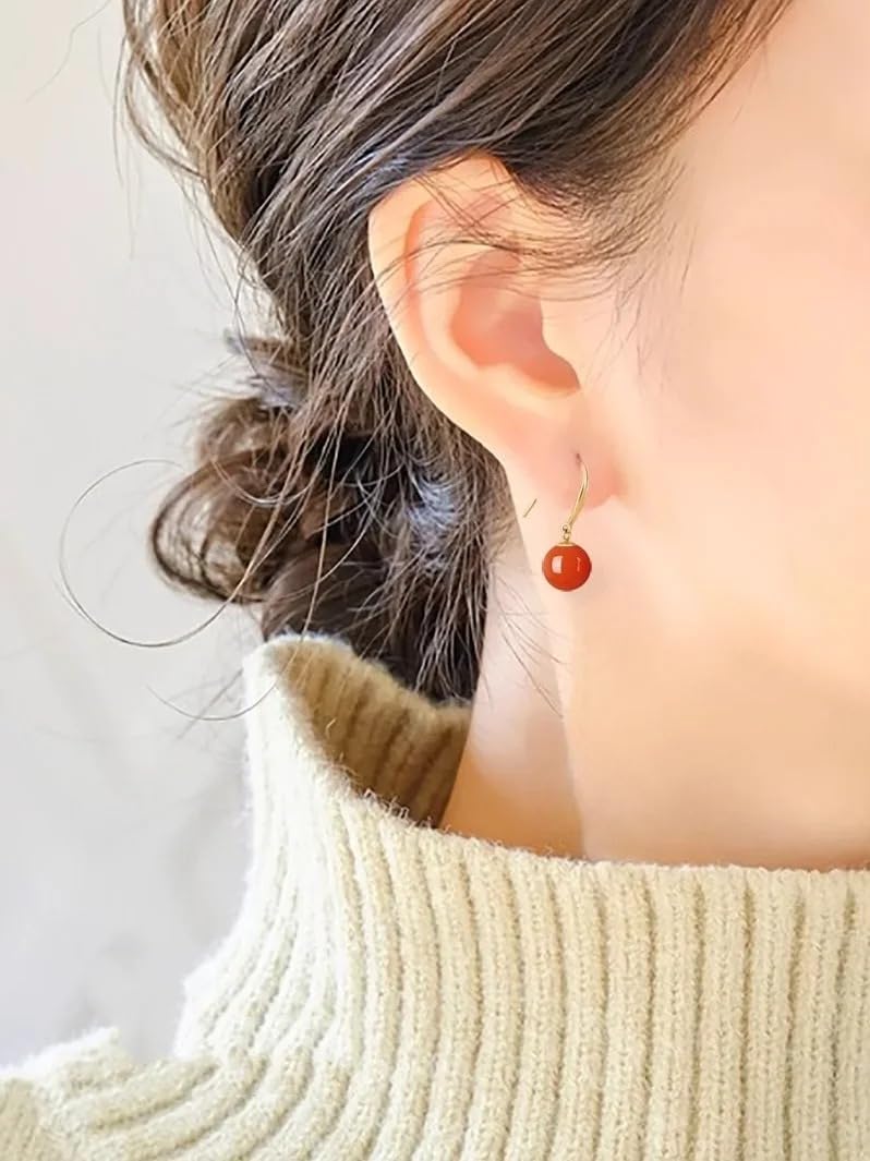 Natural Red Agate 18 K Gold Earrings for Women