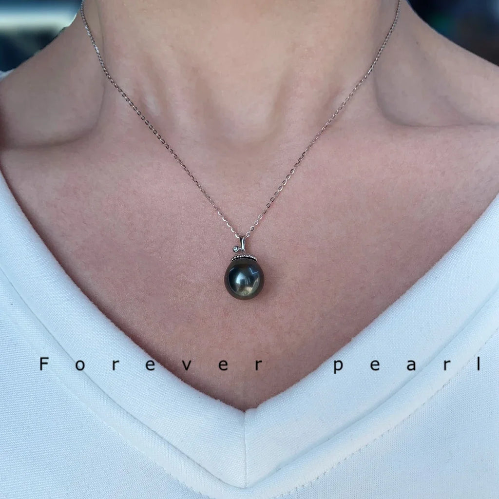 Luxury and Noble 9-11mm Natural Sea Water Black Tahitian Pearl Pinecone Pendant Necklace S925 Sterling Silver Charm Jewelry