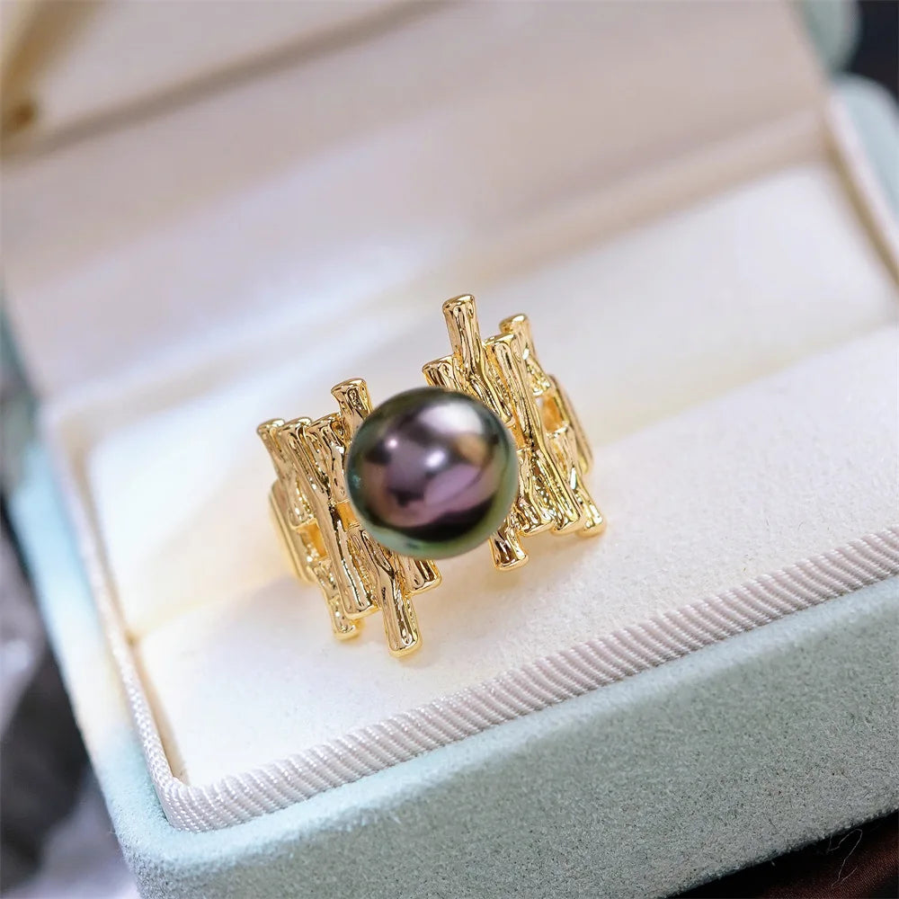 Tahitian black Rond AAA+++ 10-11mm 9-10MM Shining Zircon Open Ring