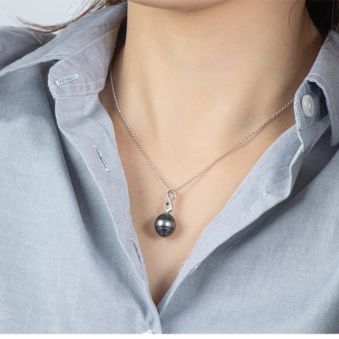 Baroque 11mm Tahitian Black Pearl l Silver Chain 925 Pendant Necklace