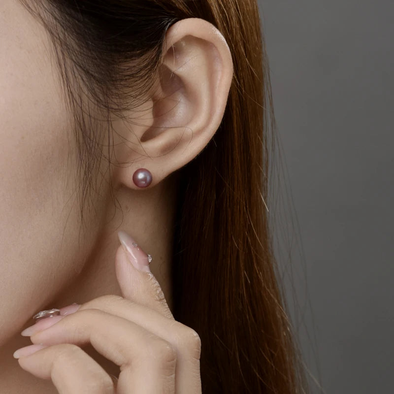 Real Natural Freshwater Pearl  18k Gold Stud Earrings