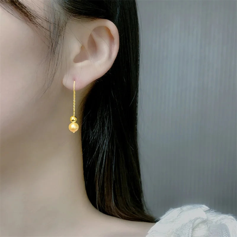 Round Southsea Golden Pearl 18K Gold Drop Earrings