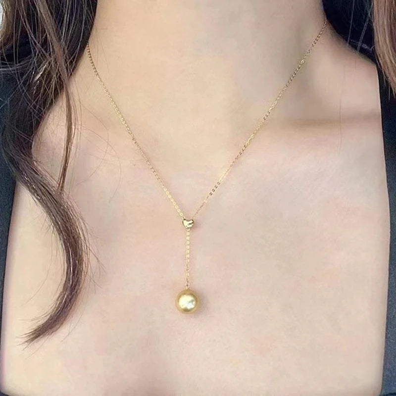 Pure 18K Gold Real South sea Pearl Necklace Pendant