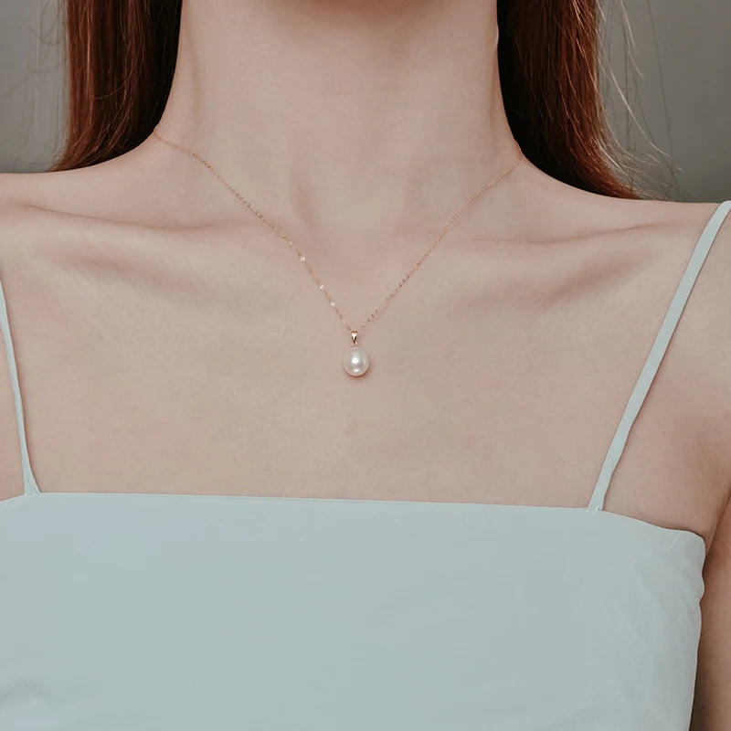 18K Gold Pure Natural Freshwater Drop Pearl Pendant Necklace