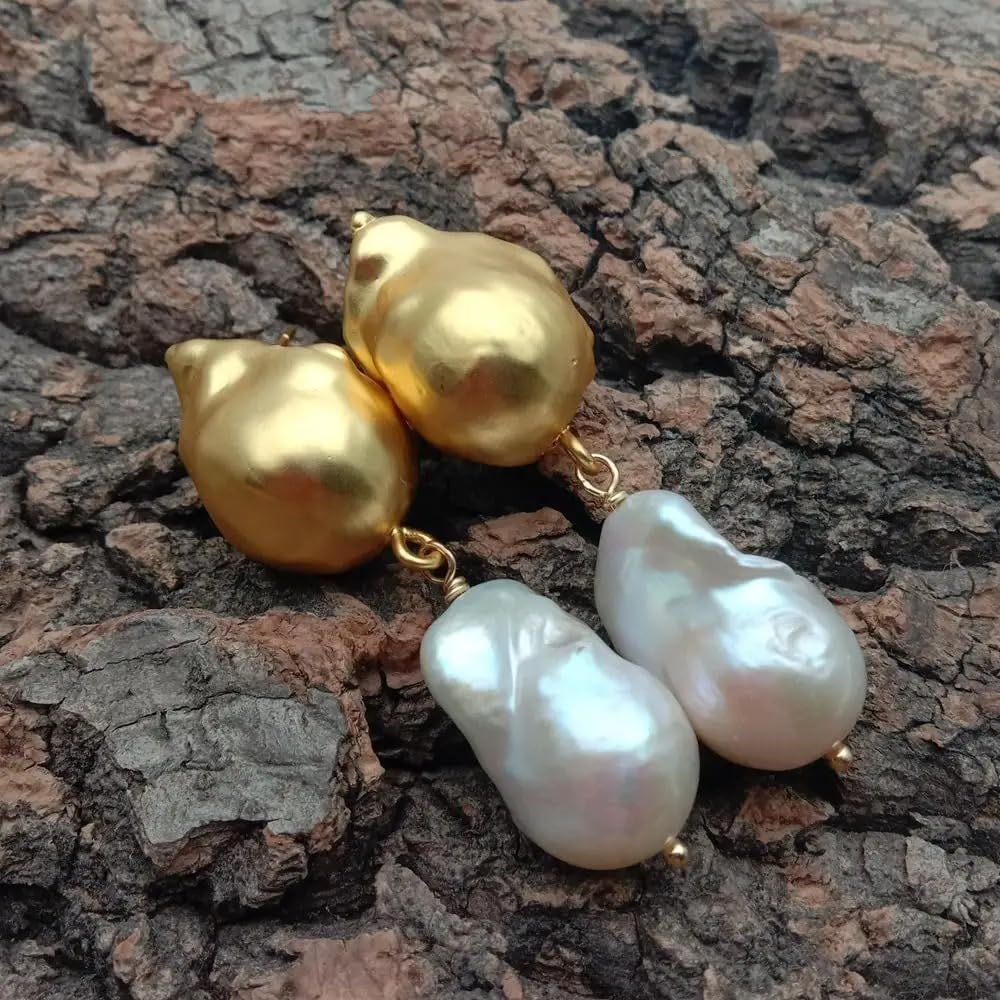 Freshwater Cultured Baroque Pearl Gold Plated Drop Earrings
