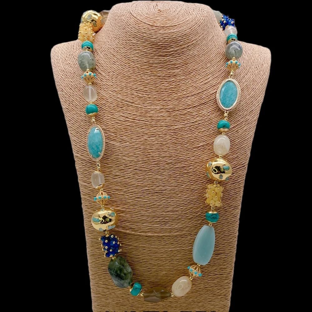 Natural Amazonite Prehnite Smoky Quartz Chrysoprase Jade Necklace