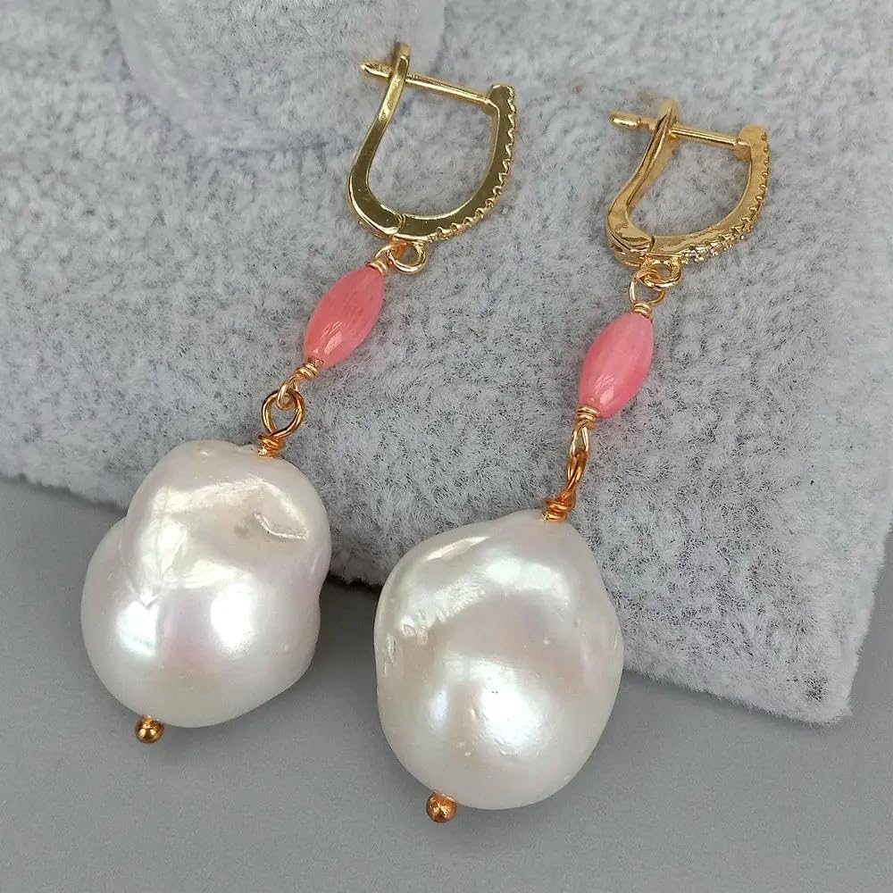 Pink Coral Freshwater Cultured Nucleated Flameball Baroque Pearl Earrings